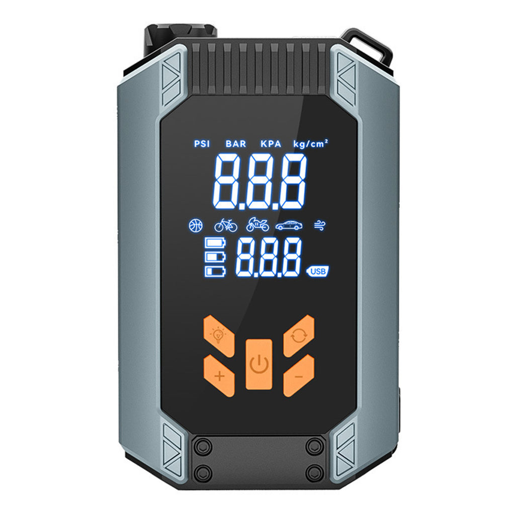 FieldAir tire inflator upright with carry loop and integrated LED work light