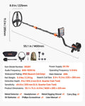 VEVOR metal detector with dimensions and included accessories listed