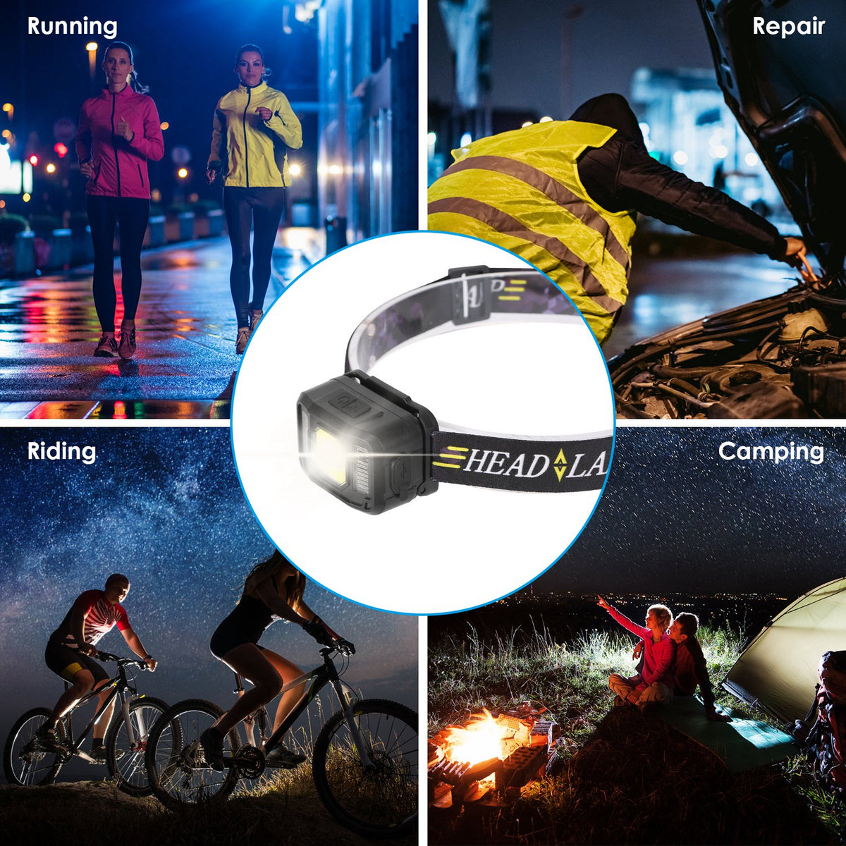 TwinBeam 2 headlamps used for running, repair work, riding and camping