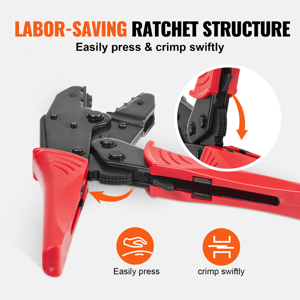 VEVOR ratcheting crimping set labor-saving ratchet mechanism shown mid-crimp