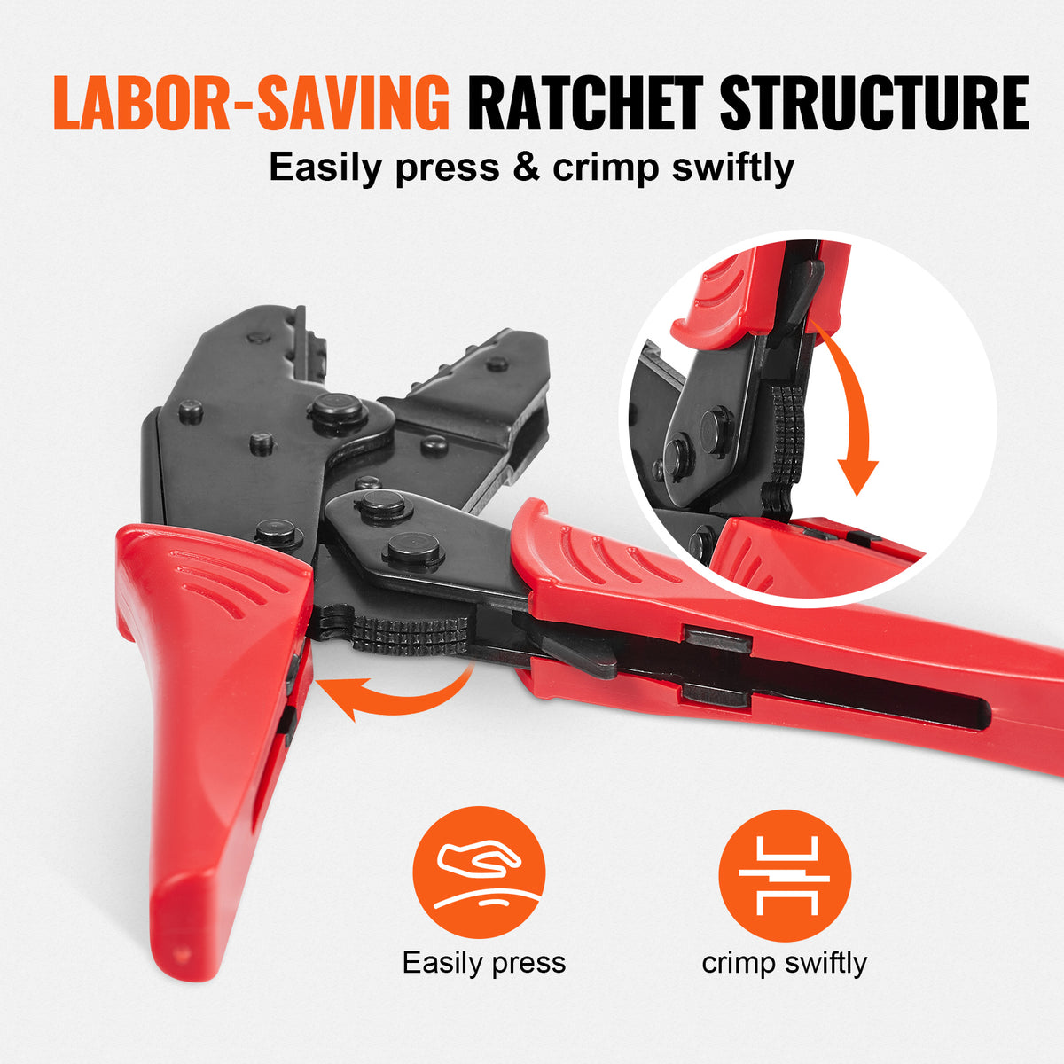 VEVOR ratcheting crimping set labor-saving ratchet mechanism shown mid-crimp
