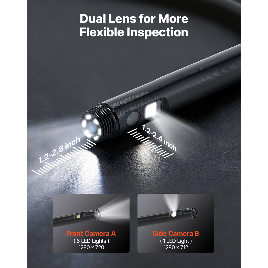 VEVOR dual-lens borescope dual lens head for more flexible inspection angles