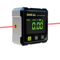 AngleSet digital angle finder with backlit LCD reading 0.00 degrees and a red laser line