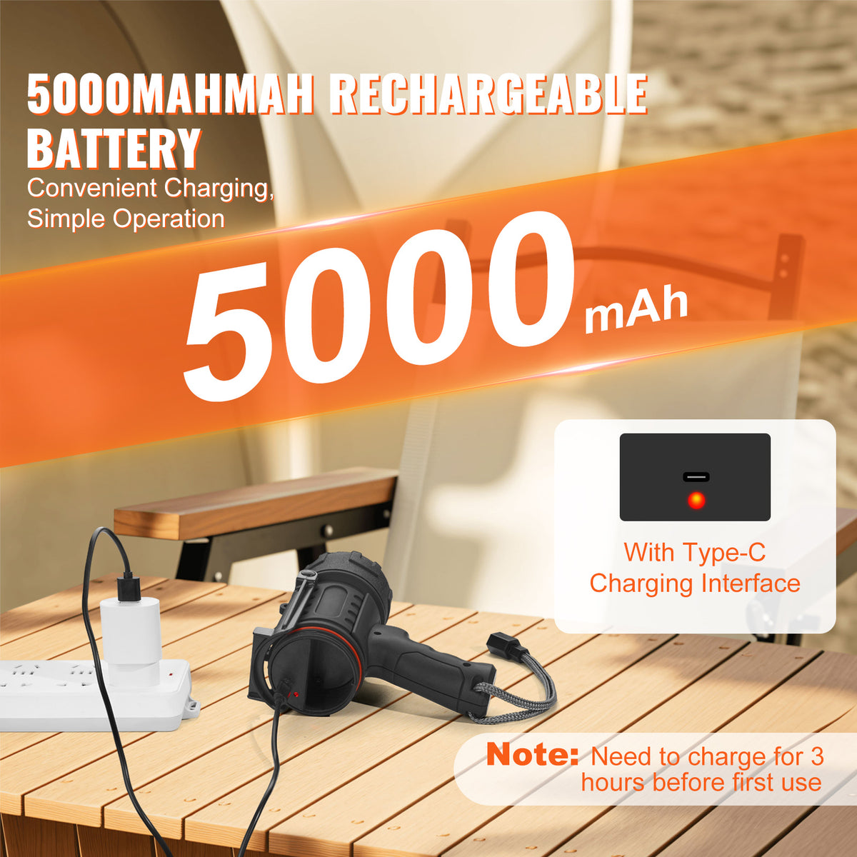 VEVOR waterproof spotlight rechargeable spotlight with USB-C charging