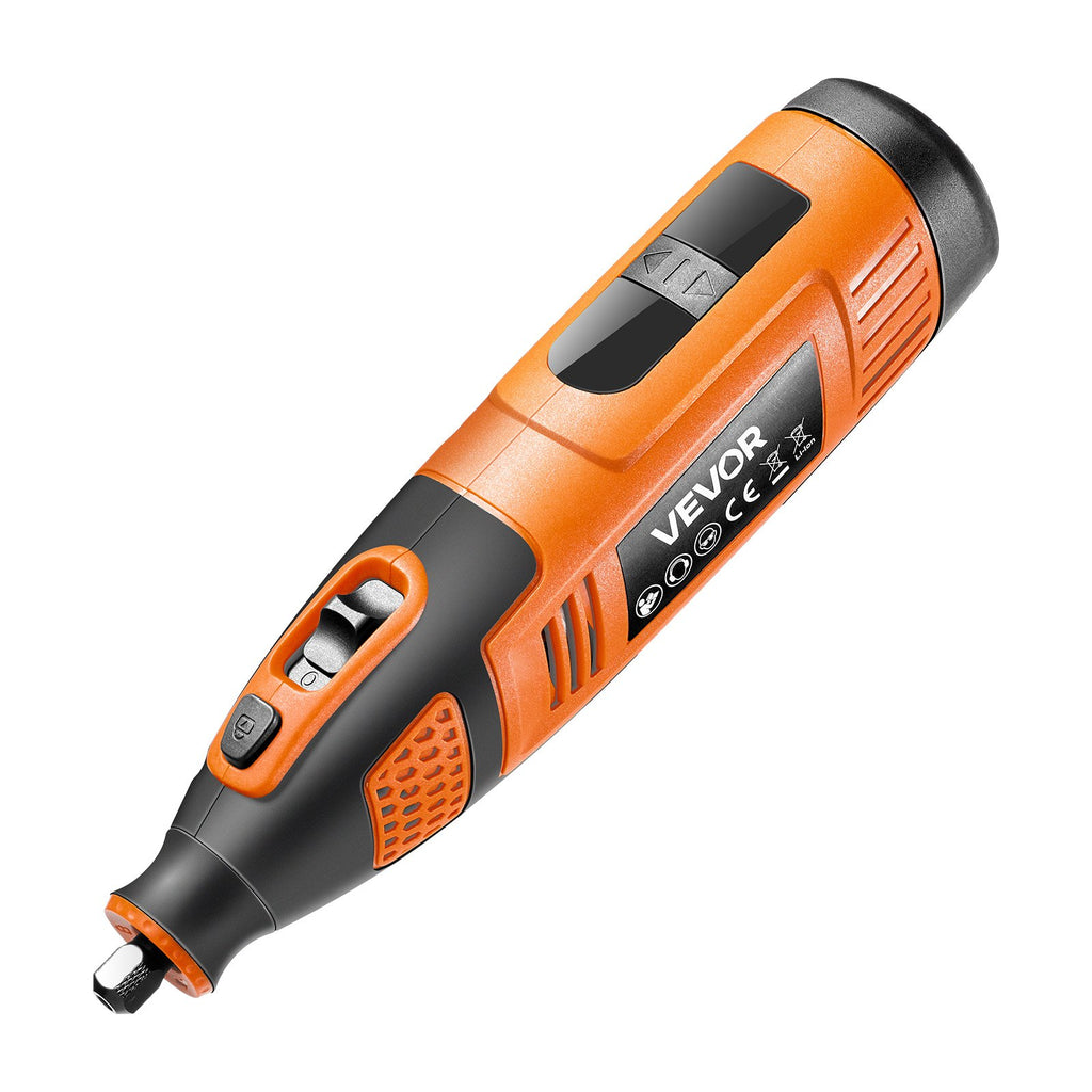 VEVOR cordless rotary tool shown at an angle with its collet end