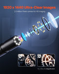 VEVOR 49.2-foot borescope handheld inspection camera with 4.3-inch screen showing an engine bay