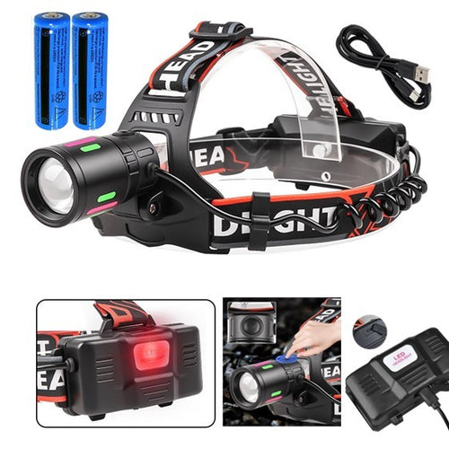 ChargeBeam USB 3 headlamp with two rechargeable batteries and charging cable