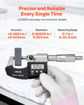 VEVOR digital micrometer digital micrometer measuring a part, accurate to 0.0001 inch