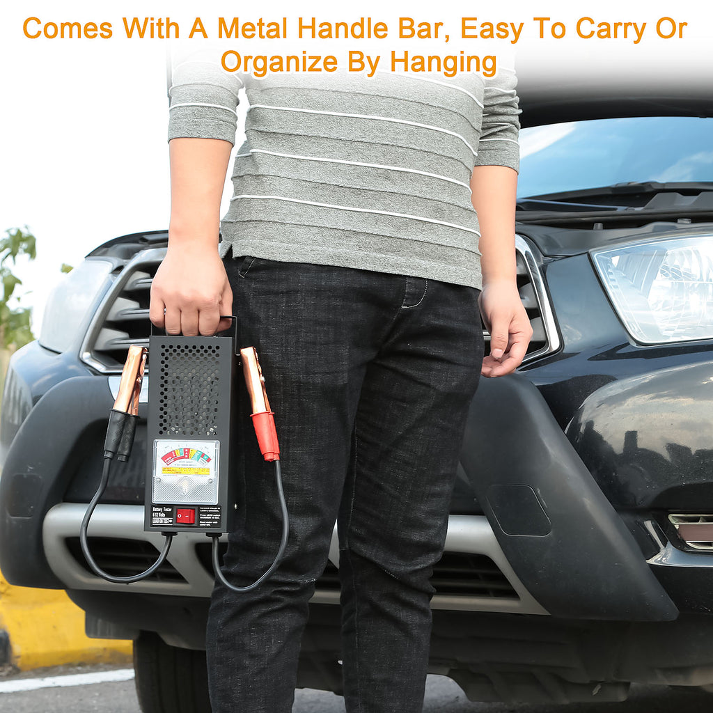 BatteryLoad 12 tester carried by its metal handle bar beside a vehicle